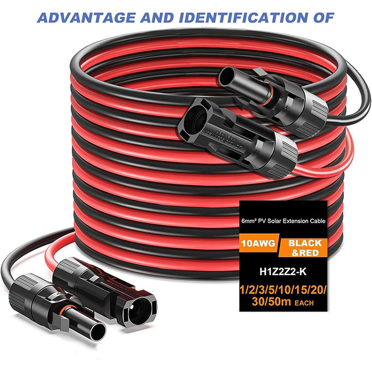 2x50 ฟุตสายต่อแผงโซลาร์เซลล์ 10AWG สายแผงโซลาร์เซลล์